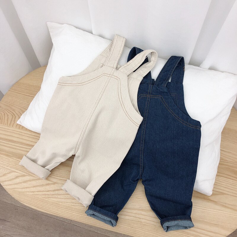 Wlg gutter jenter kjeledress baby denim hvit blå knapper overall barn vår høst fritidsklær