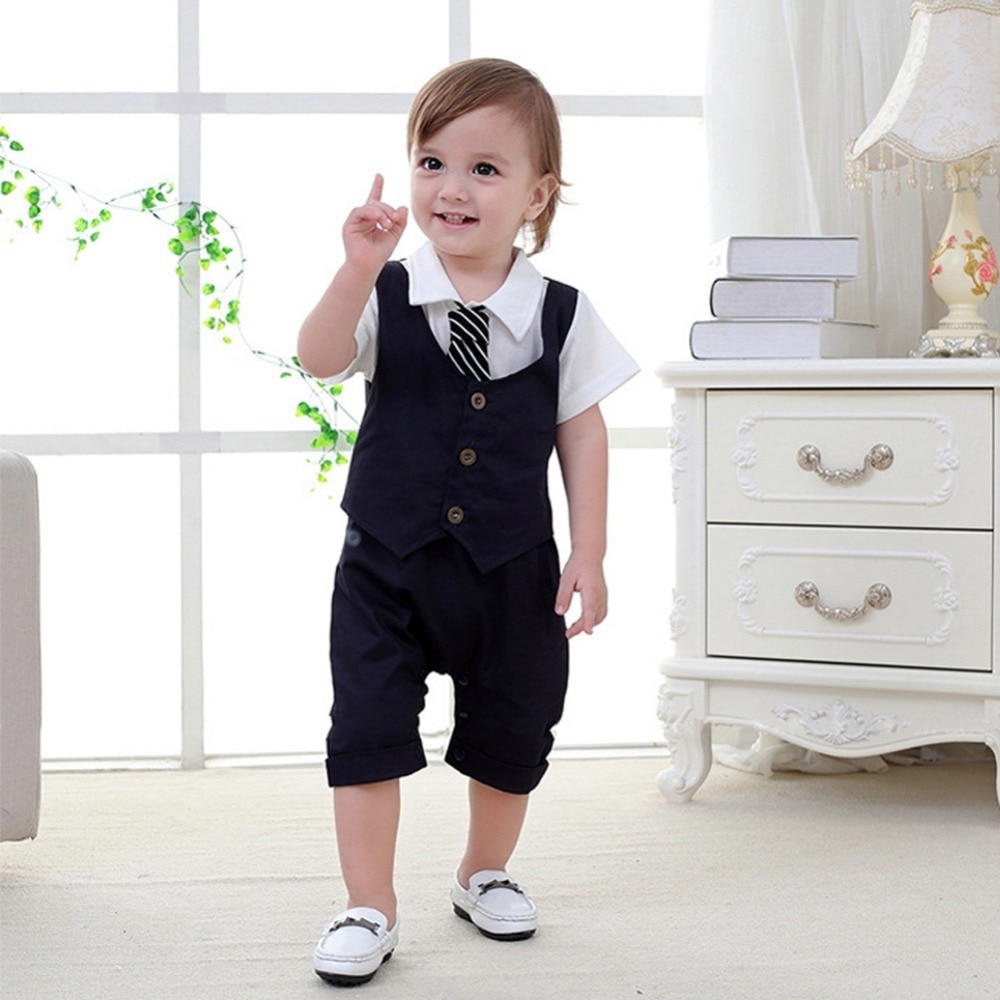 Dla niemowląt chłopcy romper formalne impreza pan kombinezon z kokardą krawat kapelusz
