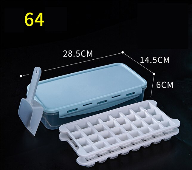 Ice Cream Mold 4 Layers 128 Soft Bottom Silicone Home Refrigerator Freezer DIY Kitchen Ice Cube Maker Drink Mold with Lid: 2 Layers 64 Gird