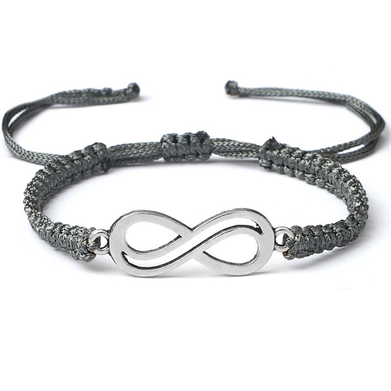 Glück Red String Geflochtene Armband Unendlichkeit Charme Einstellbar Paar Schwarz Weiß Grau Seil Armbänder für Frauen Männer Modeschmuck: Gray-silver