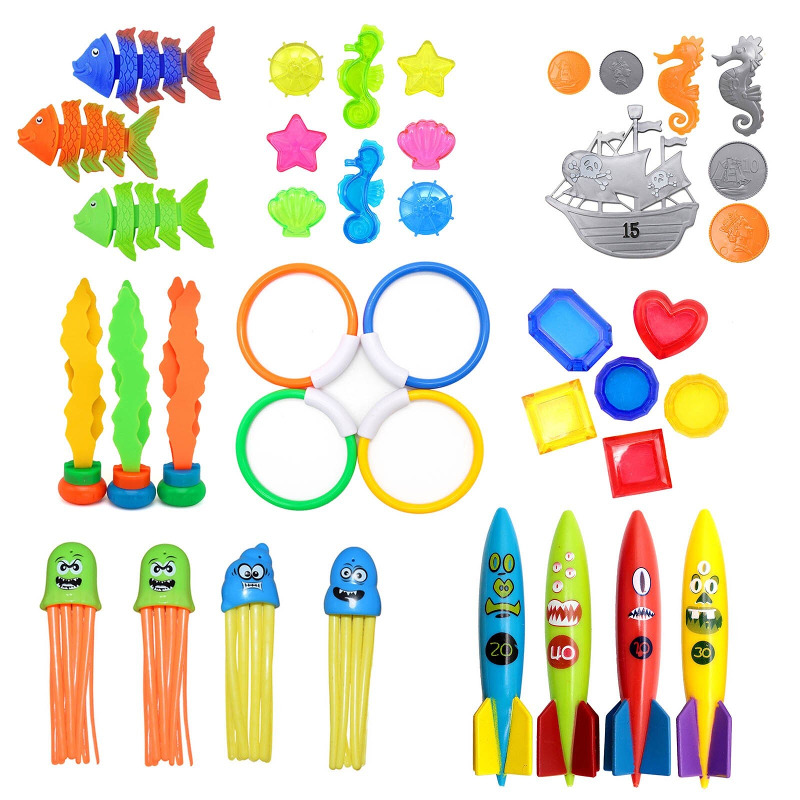 Set di giocattoli per piscina subacquea per immersioni subacquee gioco subacqueo anello per pesci piscina giochi d&#39;acqua Set regalo per allenamento giocattoli per bambini