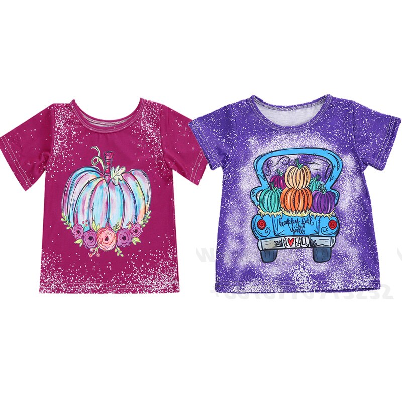 2-6Years Halloween Baby Meisjes Jongens T Shirts Tie-Dye Afdrukken O-Hals Korte Mouwen Losse T-shirt Met Pompoen Afdrukken t-shirts