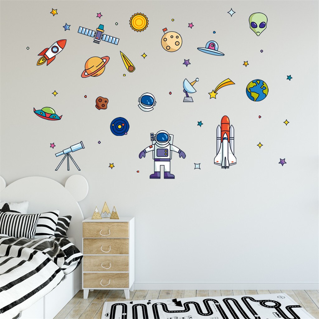 wall stickers Space spaceship alien alien rocket robot Decorative cartoon children's room wall decoration Wall Window Decoration