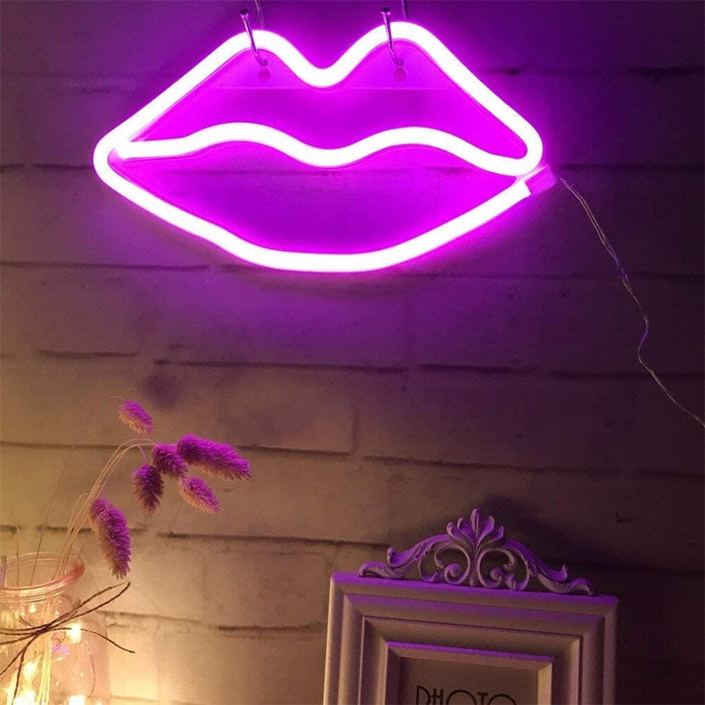 Rød leppe neonlys ledet lepper lys neon vegglampe batteri eller usb operert rosa leppe neon lys opp til festbordbord låve