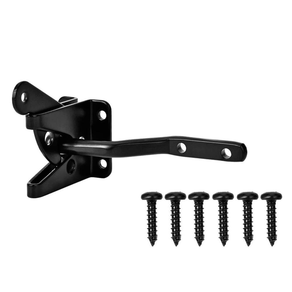 Gate Latch - Post Mount Automatic Gravity Lever Wood Fence Gate Latches with Fasteners/4.7 Inch Black Finish Steel Gate Latch to