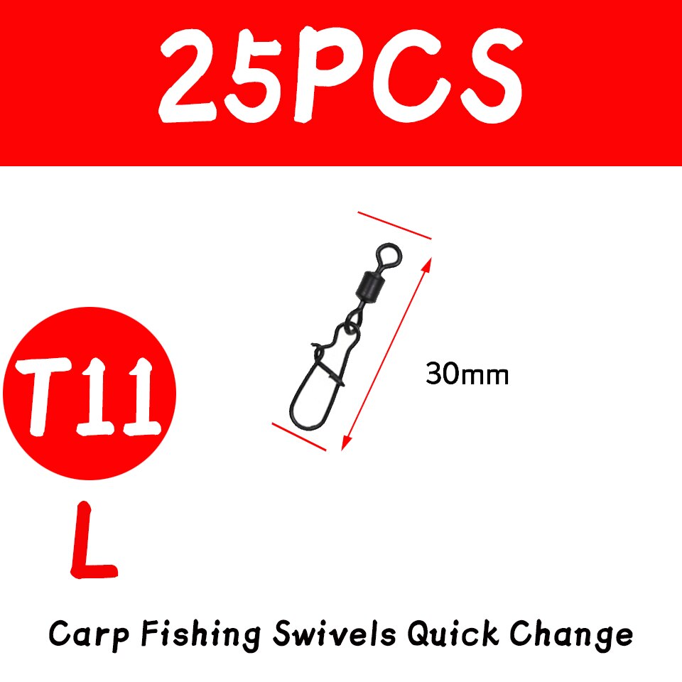 JIGEECARP girelle da pesca alla carpa da 25 pezzi Snap a cambio rapido per attrezzatura da pesca alla carpa attrezzatura da pesca terminale: 25pcs T11 L