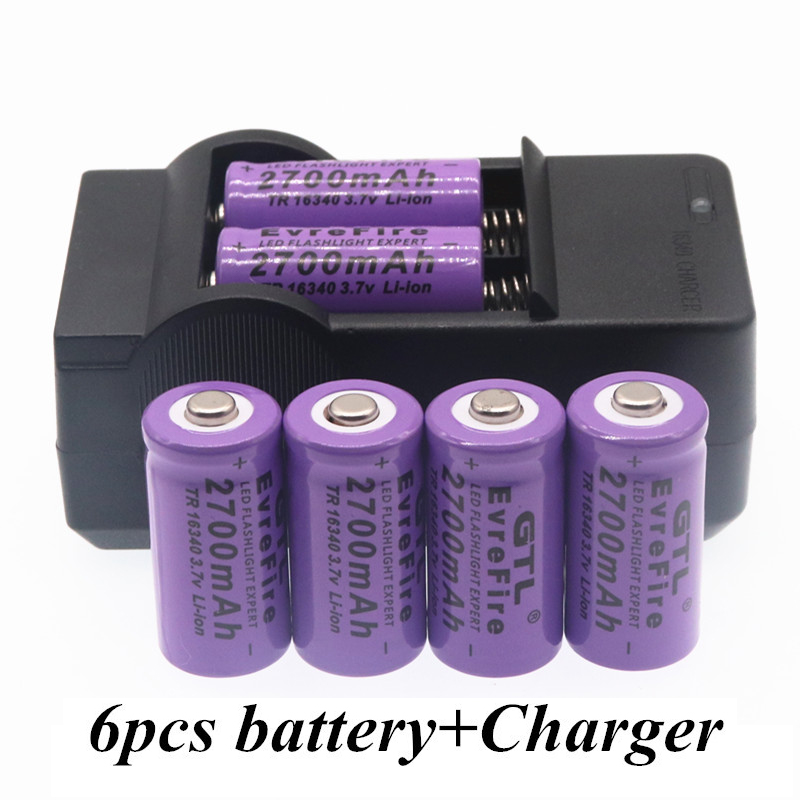 100% Originele 16340 Batterij CR123A 16340 Batterij 2700Mah 3.7V Li-Ion Oplaadbare Batterij + 16340Charger