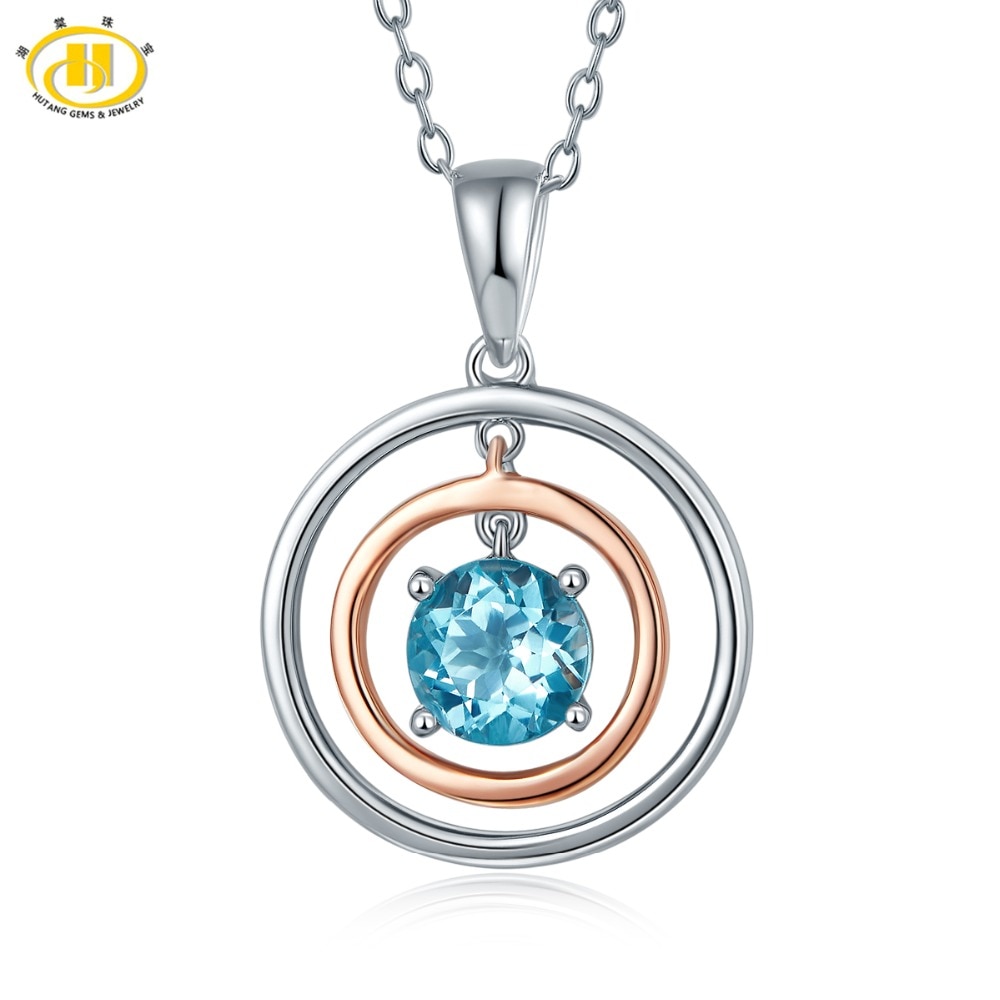 Hutang Stein Schmuck Natürliche Himmel Blau Topas fest 925 Sterling Silber Runde Anhänger Halskette Feine Edelstein Schmuck für Neue