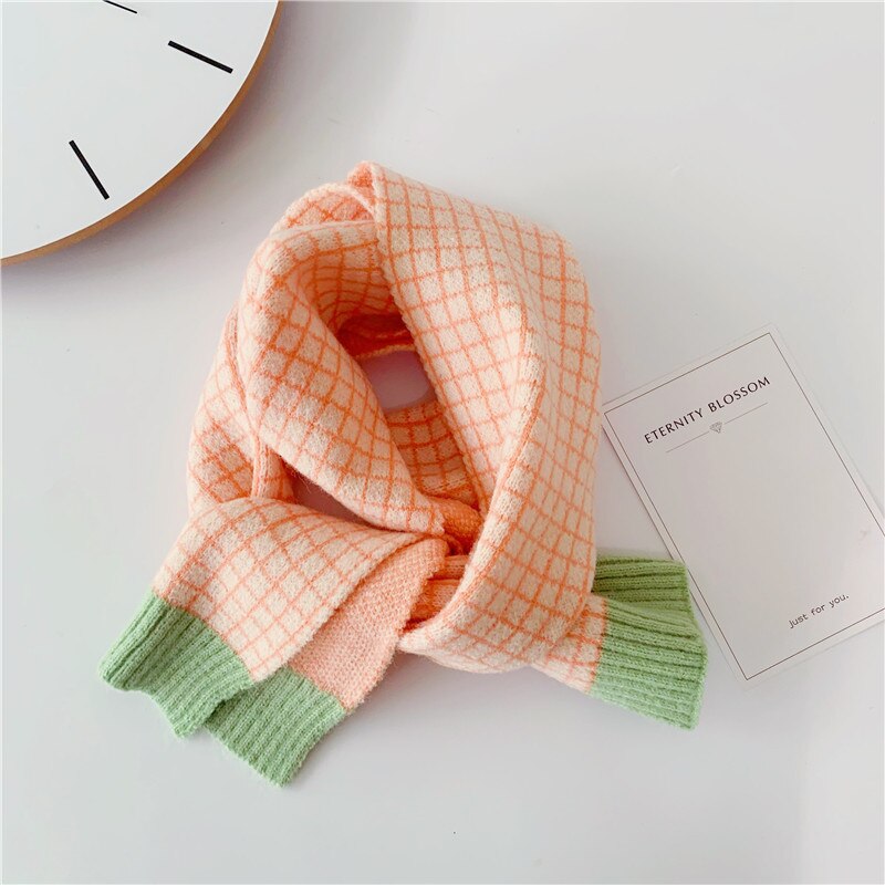 Kids Scarf Autumn Korean Version Children&#39;s Knitted Lattice Baby Bib Wool Knitting Winter Warm Girls Boys Scarves: H