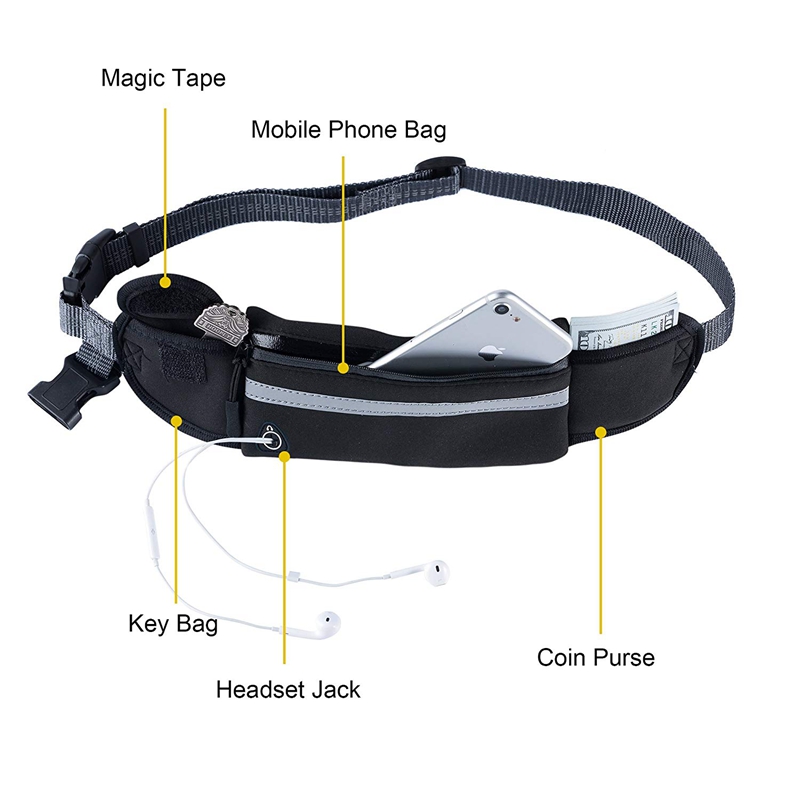 Hands Free Dog Running Leash with Waist Pocket Adjustable Belt Shock Absorbing Bungee Fits up to 45inch Waist black-ABUX