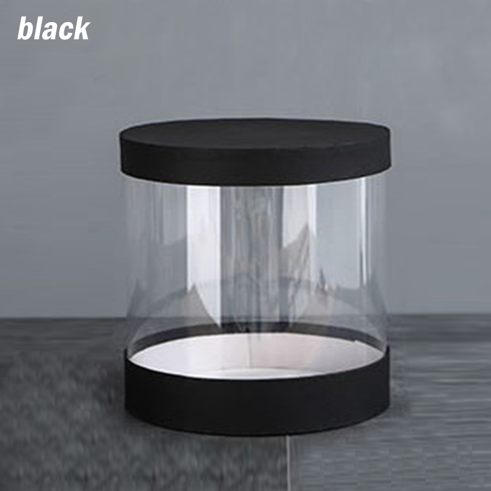 Flower Boxes Bouquet Florist Packaging Box Round Wedding Cake Box Transparent PVC Leather Flower Dustproof Exhibitions: A-Black