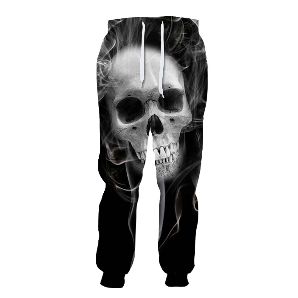 Witte Schedel Grijze Rook Print Zwart 3D Mannen Joggingbroek: 5XL