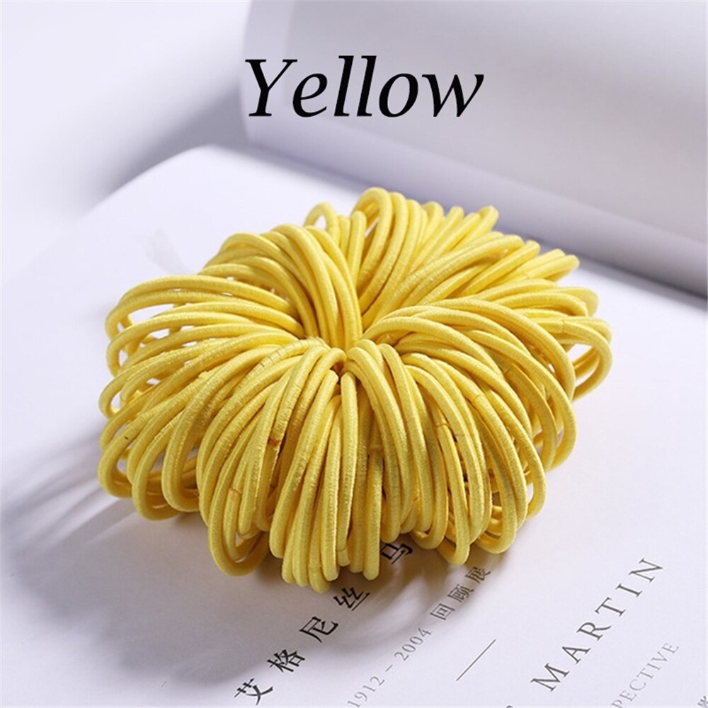 100 stks/partij Meisjes Snoep Kleuren Nylon 3CM Elastiekjes Kinderen Veilig Elastische Haarbanden Paardenstaart Houder Kids Haar Accessoires: yellow