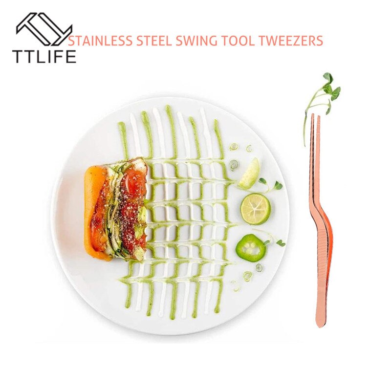 TTLIFE 1 Set 14cm Chef Plating Tweezer Tongs Rose Gold Tweezer Chef Pliers Grill Plating Serving Kitchen Tool