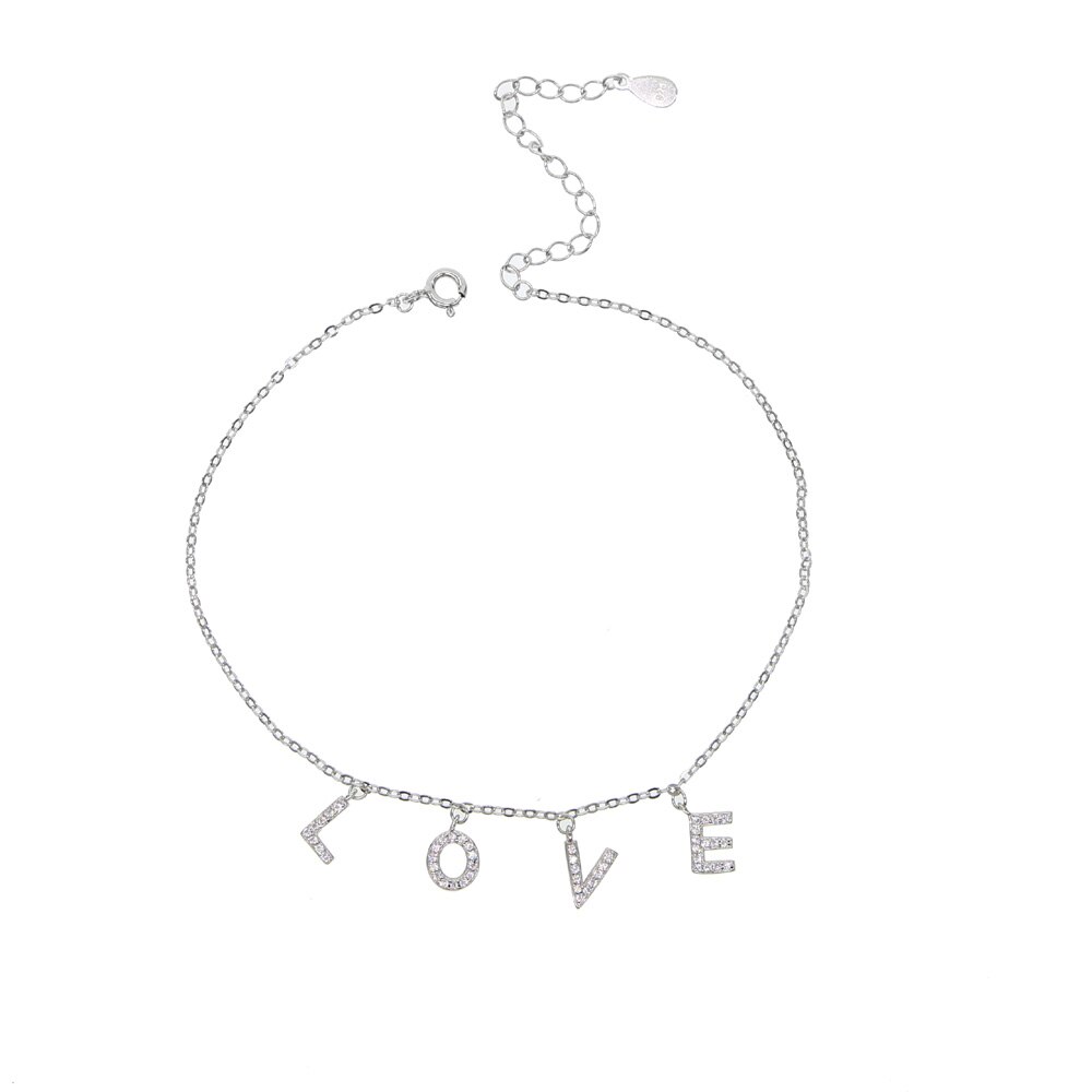 Zarte LIEBE Schichten Frauen Fußkettchen Kette Boho Sommer Yoga Strand Bein Armbinde Echt 925 Silber Einfache LIEBE Pendents Fußkettchen Schmuck