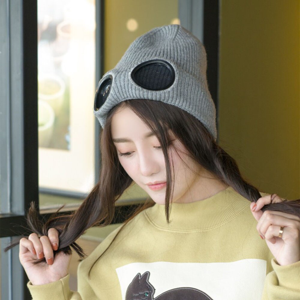 Berretto da sci casuale da donna cappellino da sci tutto'aperto cappello invernale lavorato a maglia caldo uomo donna cappello a cuffia con occhiali per cappelli unisex per adulti