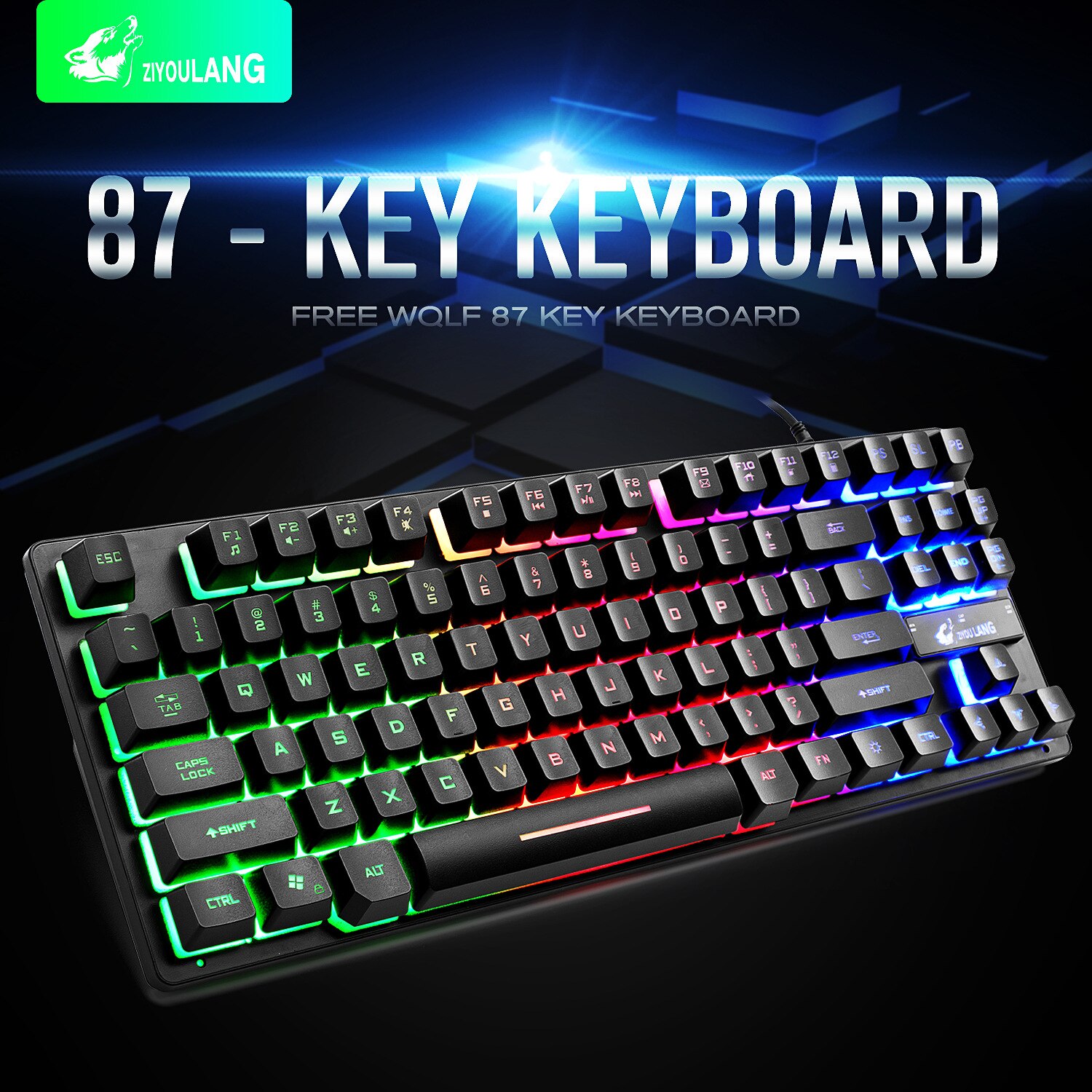 Free Wolf K16 Wired Keyboard 87 Key E-Sports Game Machinery Handfeel Laptop Keyboard