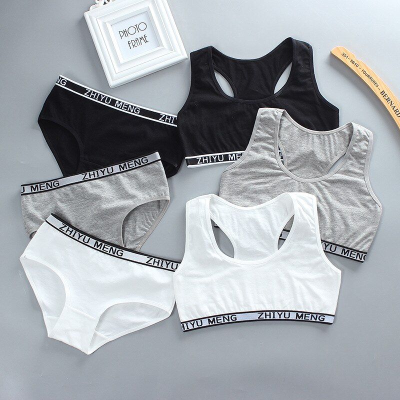 Set reggiseno per ragazze senza anello in acciaio senza inserto doppio strato intimo sportivo traspirante e assorbente del sudore per ragazze 8-16