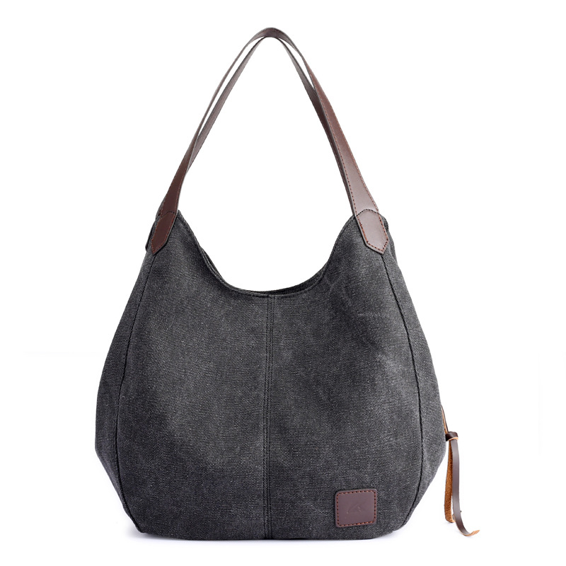 Nova lona bolsas femininas moda selvagem arte simples coreano estilo dos sacos de ombro multi-camada casual saco: Bk