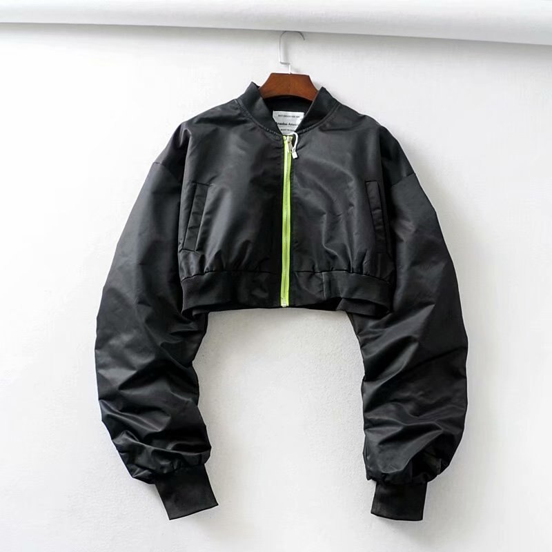 Hwlzltzht höst kort kvinnor baseball jackor lösa kappor kvinnor dragkedja casual basic jacka bomber coat kvinnliga ytterkläder toppar: Svart / L