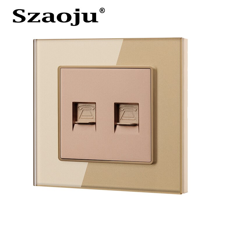 Szaoju Luxury silver-plated TV coaxial socket Antenna/Network/Telephone wall-mounted panel socket crystal tempered glass panel: Dual telephone