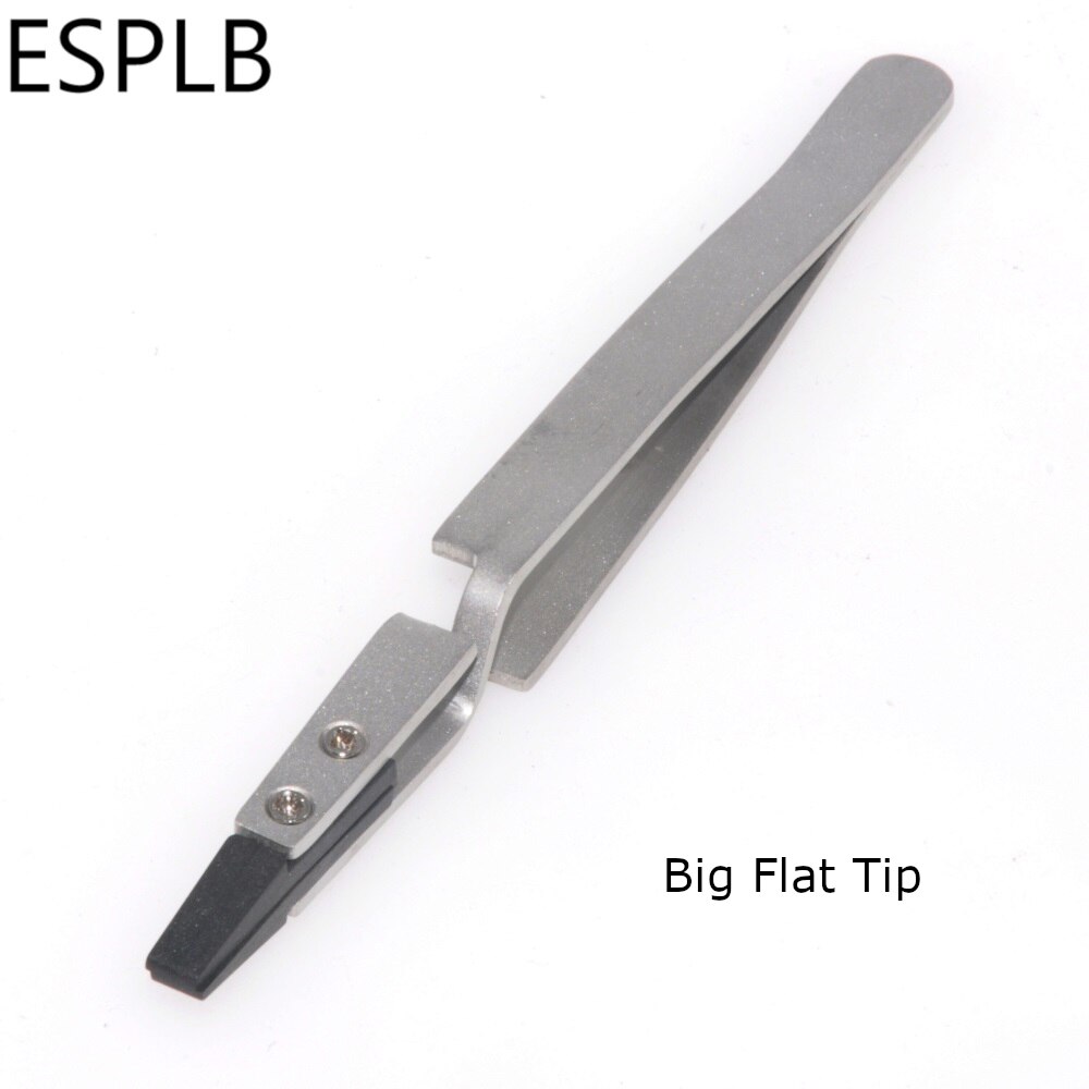 Płaska/prosta/zakrzywiona plastikowa końcówka odwrotna pinceta uchwyt ze stali nierdzewnej srebrno-czarna najnowsza pinceta: duży Flat Tip