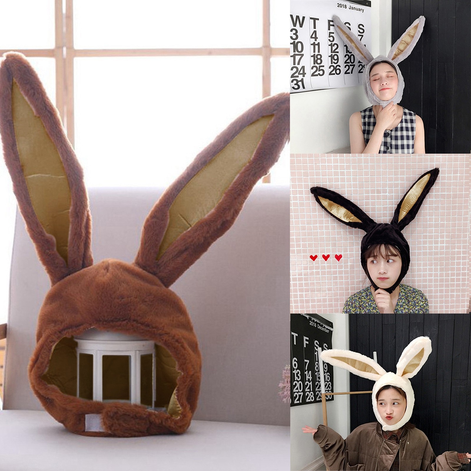 Bunny Ears Hat Bunny Hood Hat with Earflaps Party Cosplay Women Girls Long Cap Plush Rabbit Ears Hat Reversible Octopus toys
