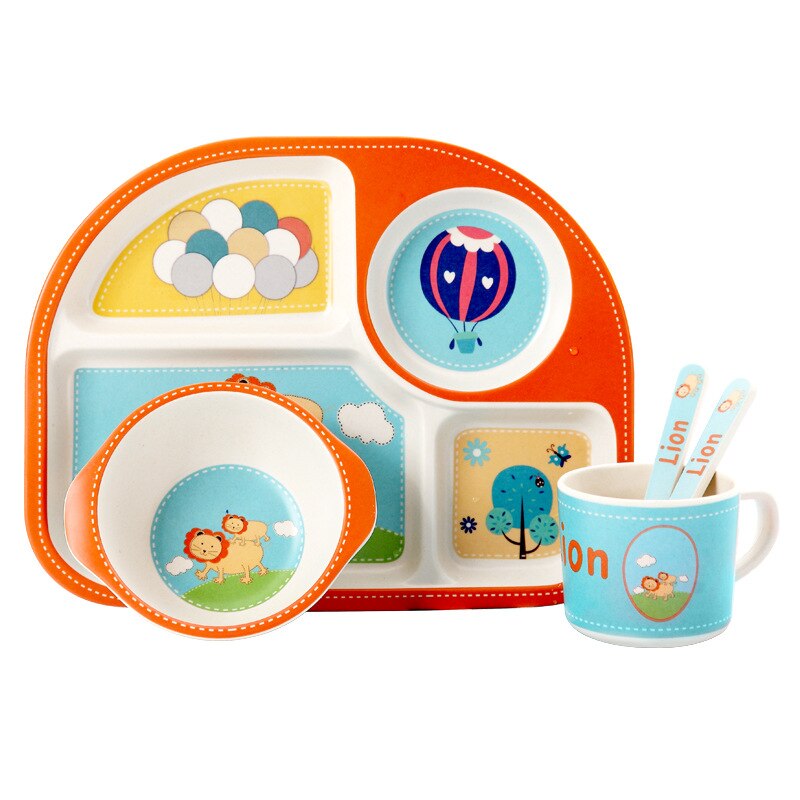Bamboo Kids Dinnerware Set,Food Plate Bowl Cup Spoon Fork Dishware,Cartoon Tableware,Healthy Mealtime,Dishwasher Safe,BPA Free
