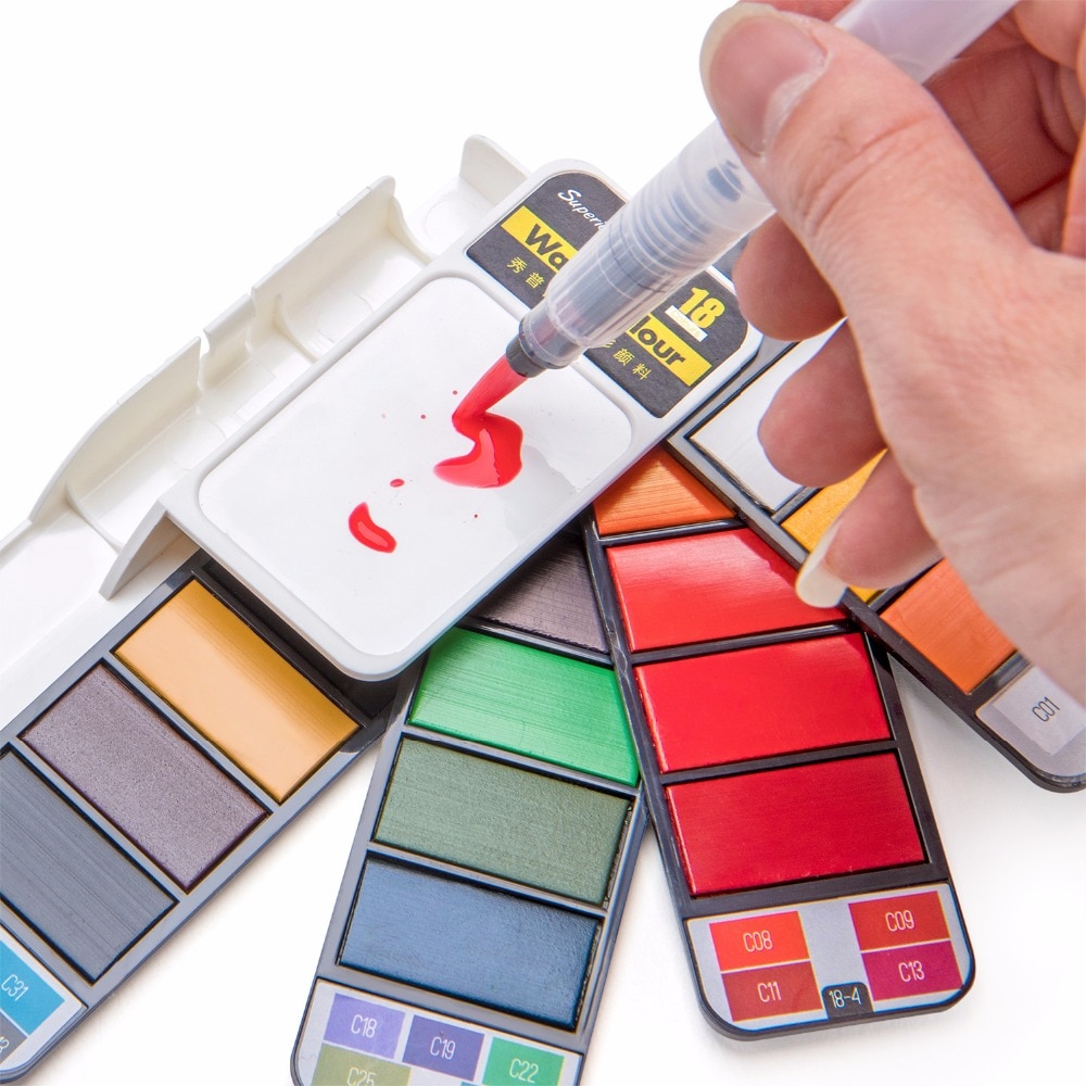 Overlegen 18/25/33/42 farver pigment maling sæt premium solid akvarel med vandbørste til tegning maleri kunstforsyninger