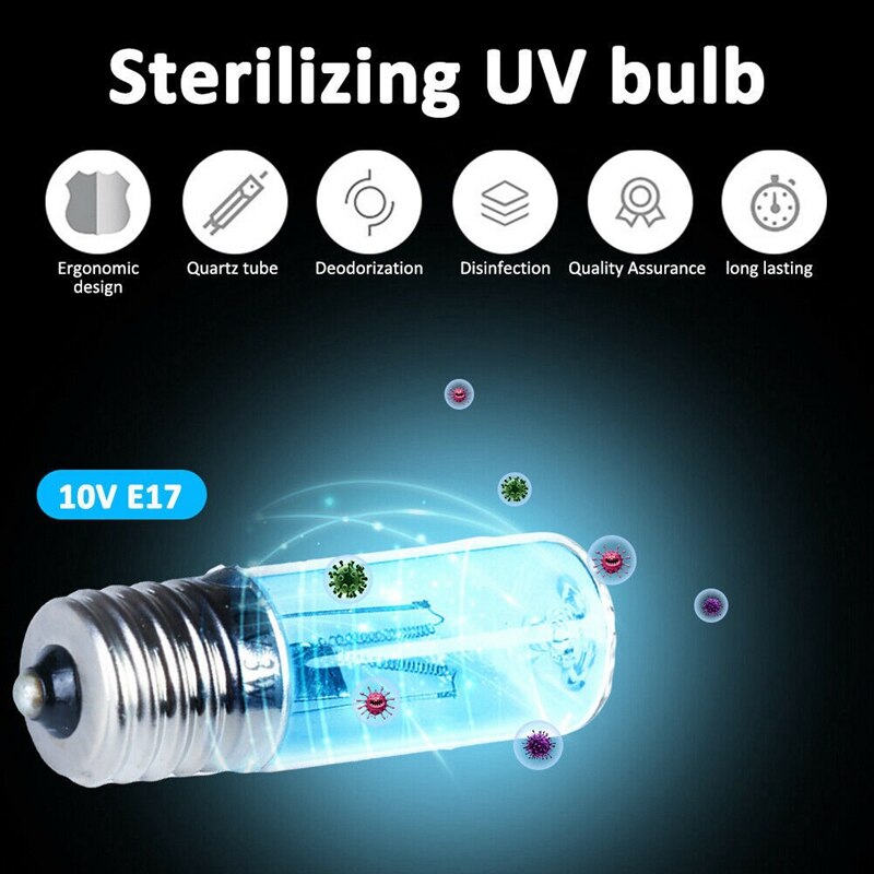 Luces de ácaros UVC, lámpara germicida, Bombilla ultravioleta DC 10V, tubo de luz UV, Bombilla E17 3W, lámpara de cuarzo desinfectante