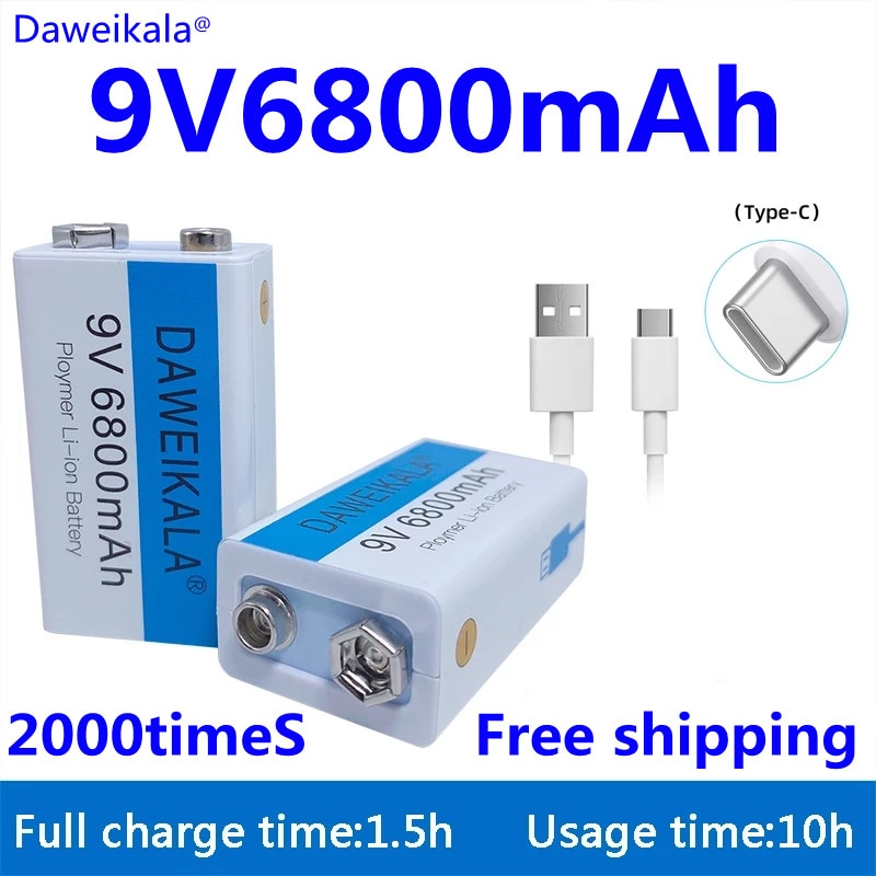 9v 6800 mah litiumjon uppladdningsbart batteri micro usb batterier 9 v litium för multimeter mikrofon leksak fjärrkontroll ktv användning