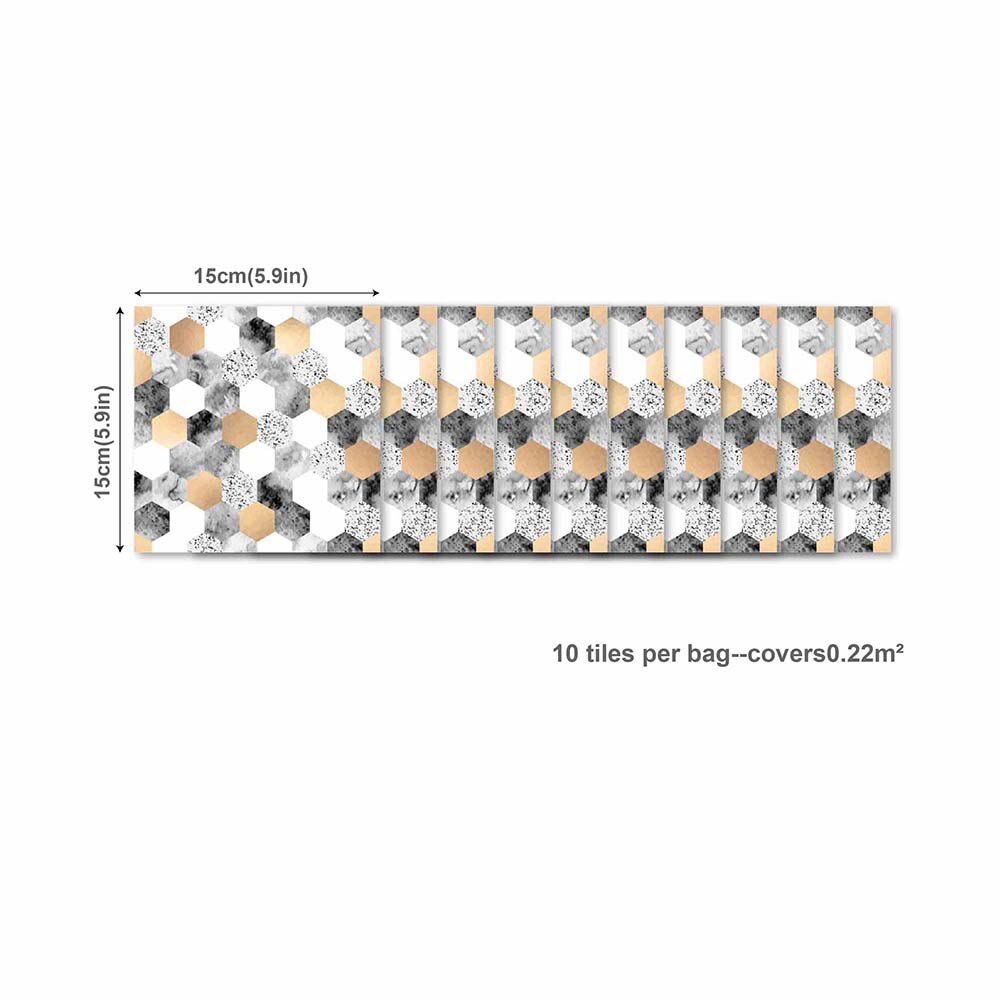 Hexagon Mosaic Tile Stickers 10pcs/set Removable Self-Adhesive DIY Mural Bathroom Home Decor Anti-Water PVC Wall Art Decals