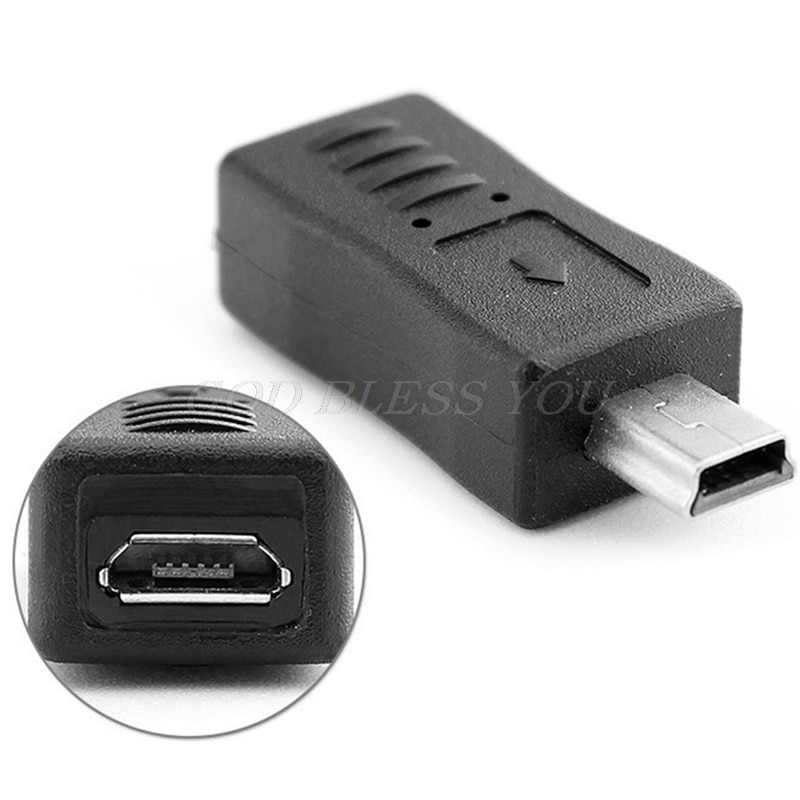 Adaptador negro Micro USB hembra a Mini USB macho, convertidor de cargador, 1 ud.,