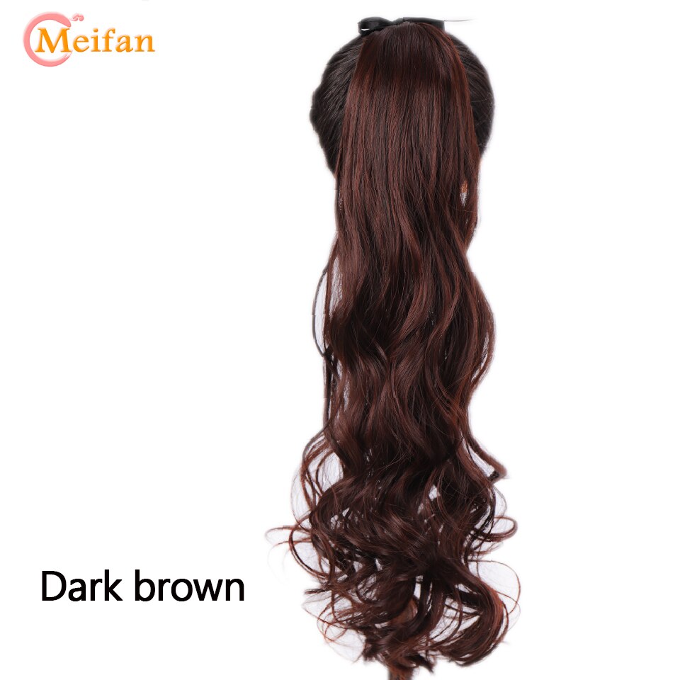 MEIFAN-coletero largo ondulado rizado, extensión de cabello con cordón, postizo sintético Natural con horquillas: 2-33 / 22 pulgadas