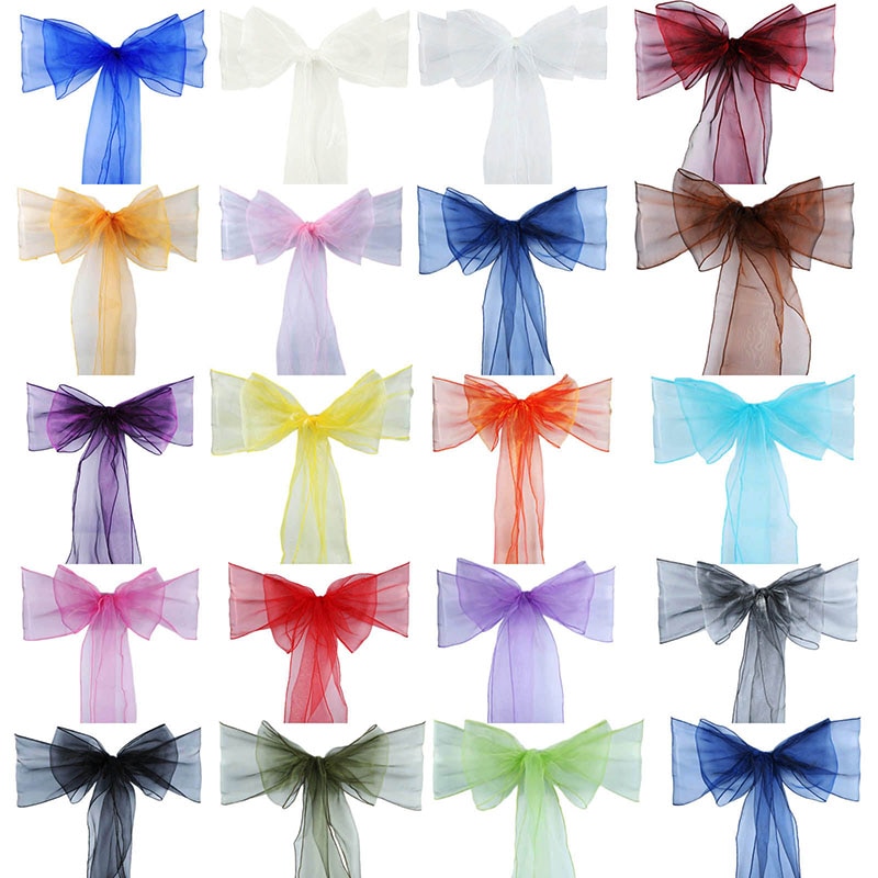 100pcs Chair Sashes Organza Chair Bows Wedding Party Supplies Christmas Valentines Decor Sheer Organza Fabric Chair Decoration