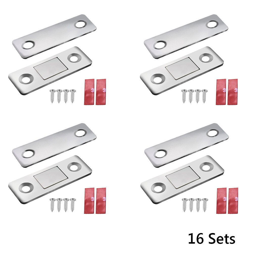 ETUUD Strong Magnetic Door Closer Cabinet Catch Latch Cupboard Thin Closures Stops Hidden With Screw Closet Furniture Hardware: 16 Pair(32Pcs)