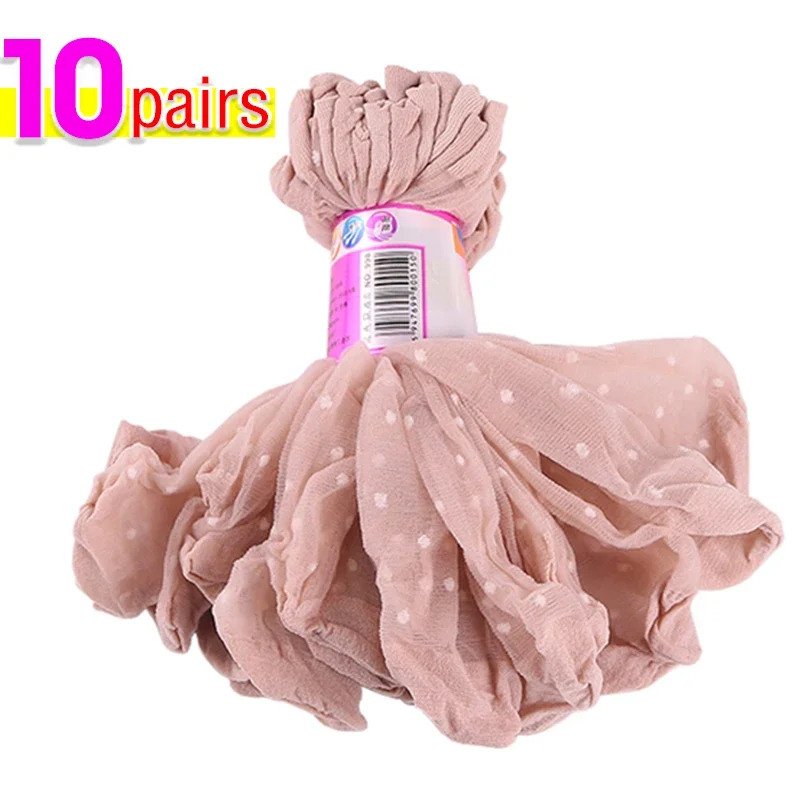 5/10Pairs Dot Zijden Sokken Vrouwen Transparante Dunne Ademende Zomer Nylon Korte Voorraad Vrouwelijke Antislip Stretch enkel Sexy Sok: Beige