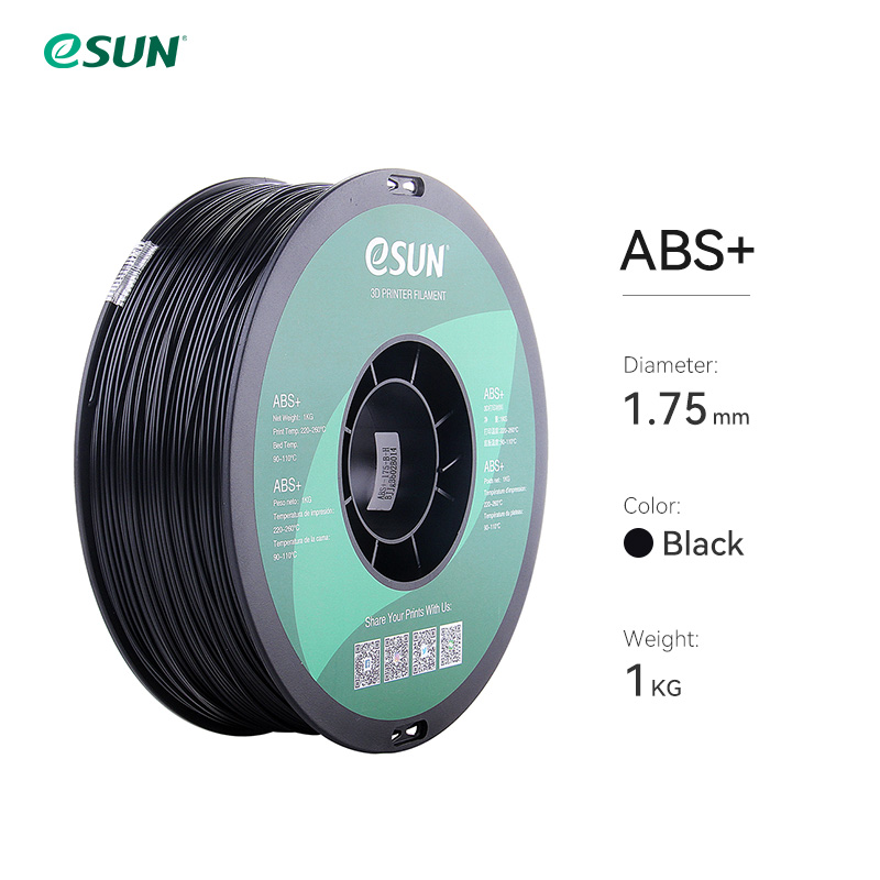 eSUN ABS+ Filament 1.75mm ABS Plus 3D Printer Filament Accuracy +/- 0.05mm 1KG 2.2 LBS Spool 3D Printing Material for 3D Printer: black