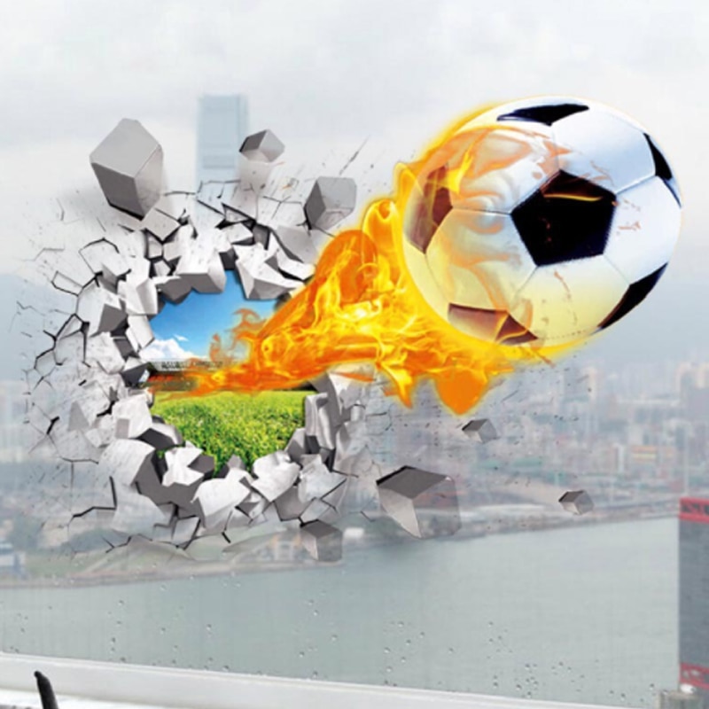 3D Football broken wall sticker for kids room living room sports decoration mural wall stickers home decor decals wallpaper