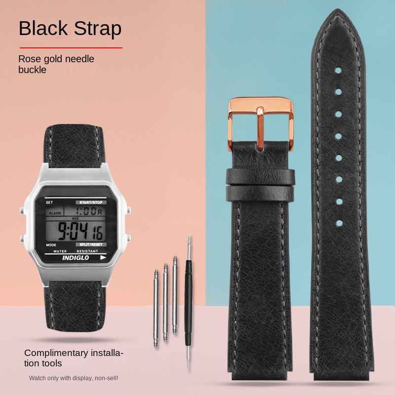 Para Casio pequeño cuadrado AE-1200WH AE1300 AQ-S810W A158 169 W-215/W-S200H SGW-300H correa de cuero pulsera Vintage 18mm TIMEX T80: GREEN BLUE