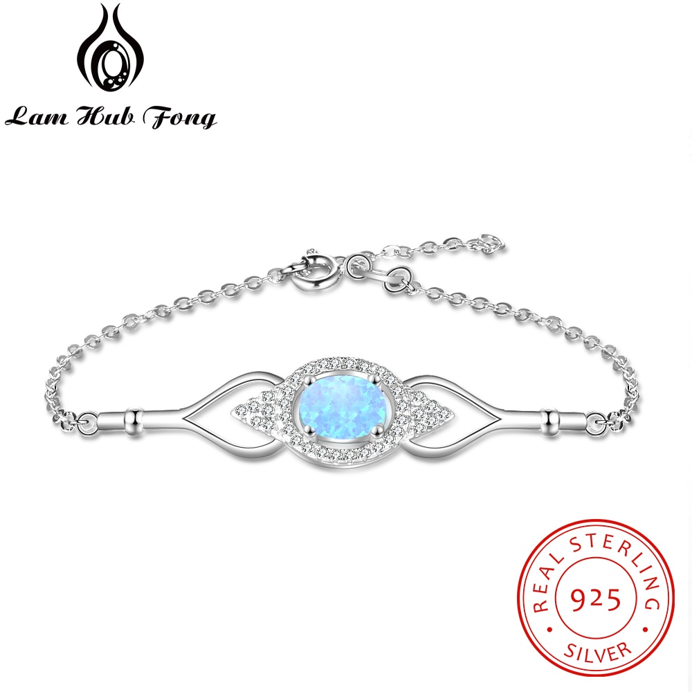 Charm 925 Sterling Zilveren Ketting Armband Eye Shape Oval Gemaakt Blue Opal Armband Femme Sieraden Voor Vrouwen (Lam hub Fong)
