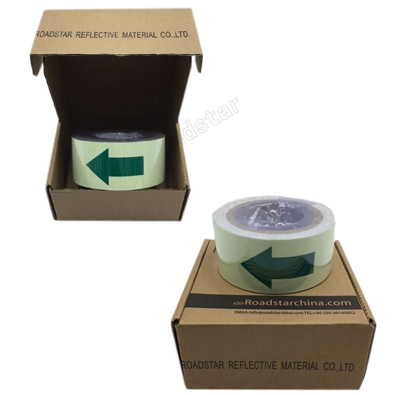 5CM X 10M 5cm width glow in the dark tape lasting 4 hours wiht arrow printing for safety guiding