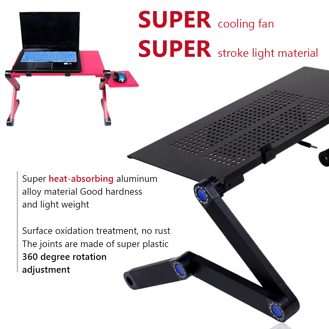 Portable Laptop Desk Adjustable Notebook Desk Aluminum Bed Lapdesk Tray PC Table Stand Notebook Table Desk Stand With Mouse Pa
