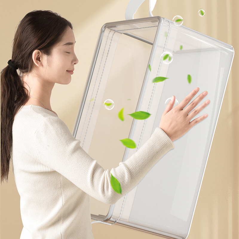 Cesta de almacenamiento transparente de PVC para ropa, caja de almacenamiento de ropa interior, marco de acero inoxidable, organizador de guardarropa, caja de tela impermeable