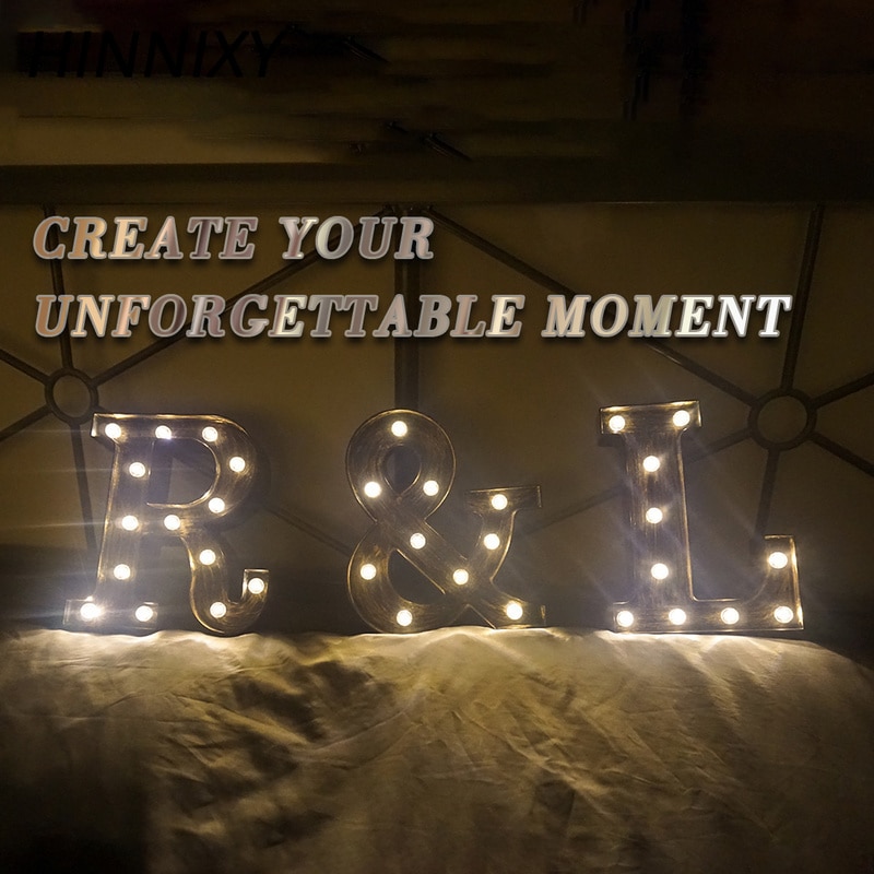 Hinnixy 26 lettre lampe Style industriel LED veilleuse 3D Alphabet lampe batterie café Bar éclairage de décoration de noël
