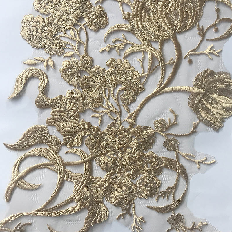 Parches de encaje bordado dorado de 54cm x 32cm, apliques de tela para vestido, parche para ropa, pegatinas, camiseta, decoración Diy