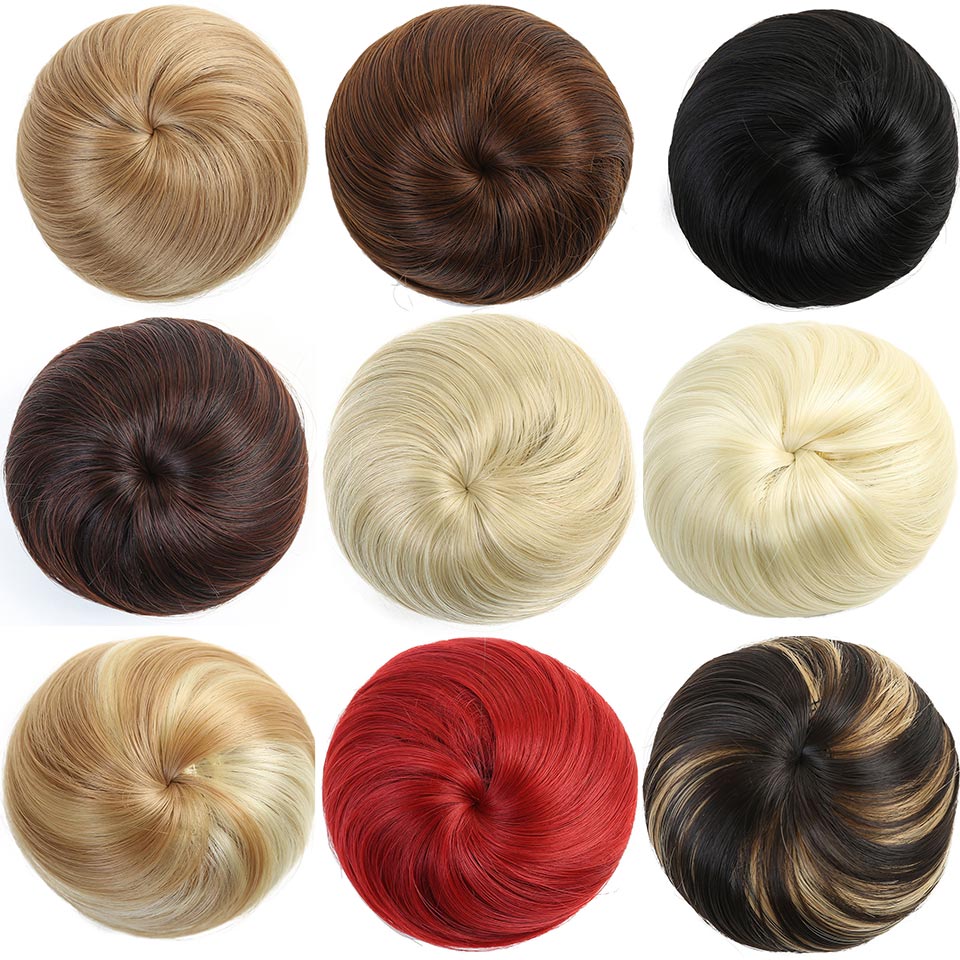 Talang jenter brun blond bolle hår chignon syntetisk smultring rulle hårstykker høy temperatur fiber til kvinner hodeplagg