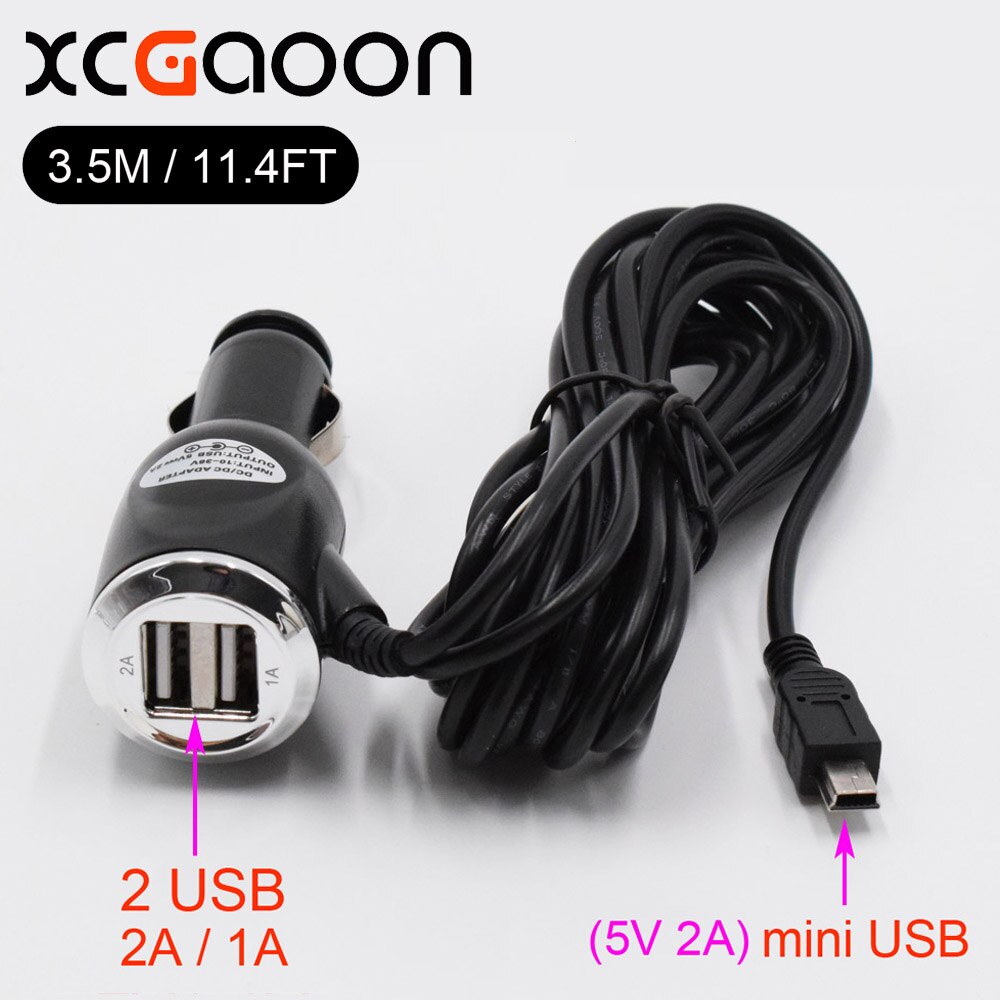 Xcgaoon 3.5Meter 5V 3A Mini Usb Car Charger Adapter Met 2 Usb-poort Voor Auto Dvr Video Recorder/Gps/Mobiele, input 12V - 24V