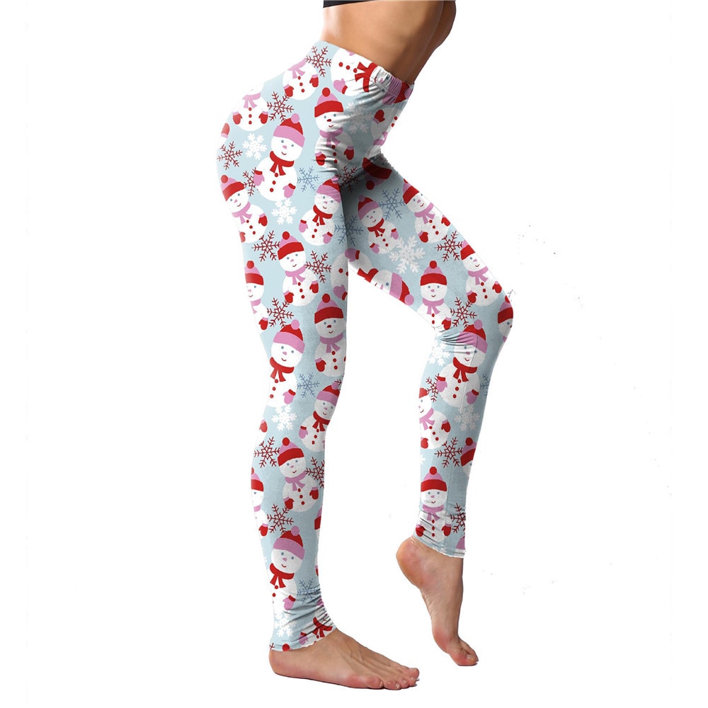 Dames fitness slanke legging kerst sneeuw hert bloemenprint gestreepte broek kerst legging