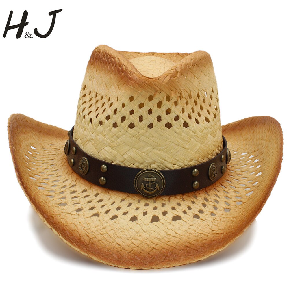 Mode Vrouwen Western Cowboy Hoed Met Mode Lederen Lint Voor Dame Stro Strand Zon Sombrero Cowgirl Hoed Maat 58 cm a0129